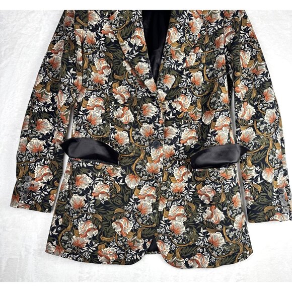 ZARA Woman Floral Tapestry Blazer Jacket Longline Single Button Size SX - Picture 6 of 9